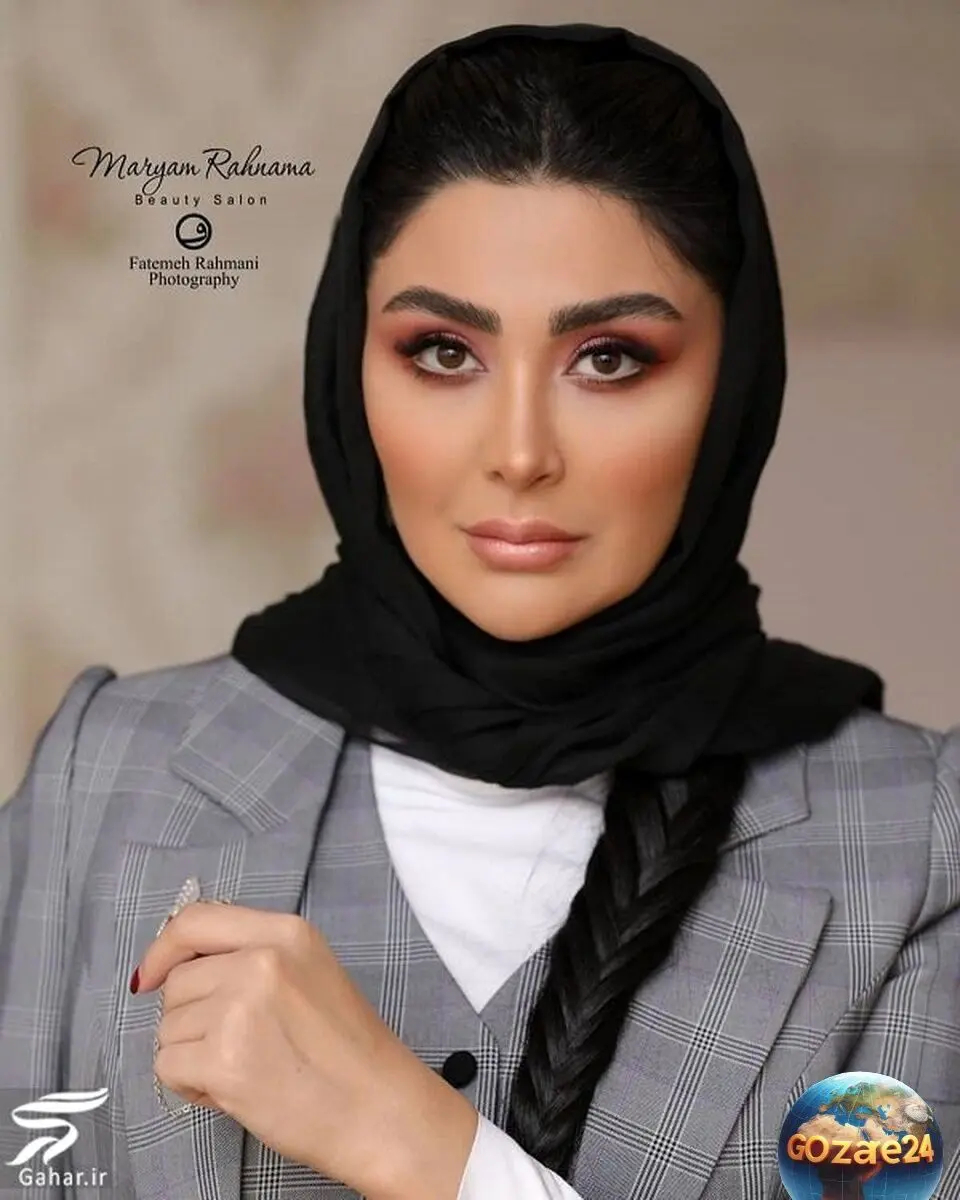 مریم معصومی با استایل تابستانی و شال بنفش کهکشانی در رستوران + عکس ساده و زیبا