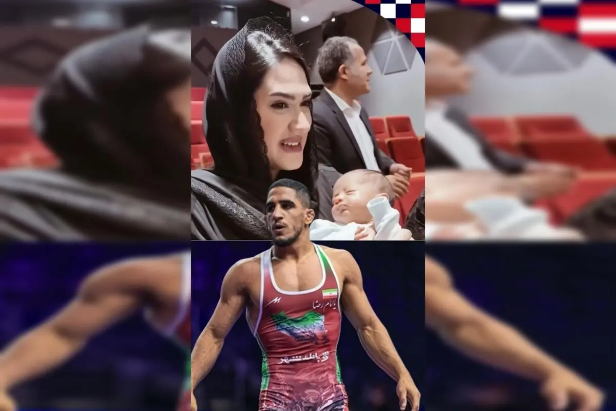 خوشحالی بی‌نظیر همسر رحمان عموزاد و نوزاد تازه‌متولدش پس از پیروزی تاریخی در مسابقه جهانی کشتی مقابل حریف ژاپنی
