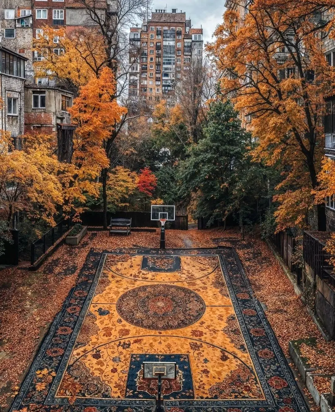 گستراندن فرش ایرانی بر جامه پاییزی شهر