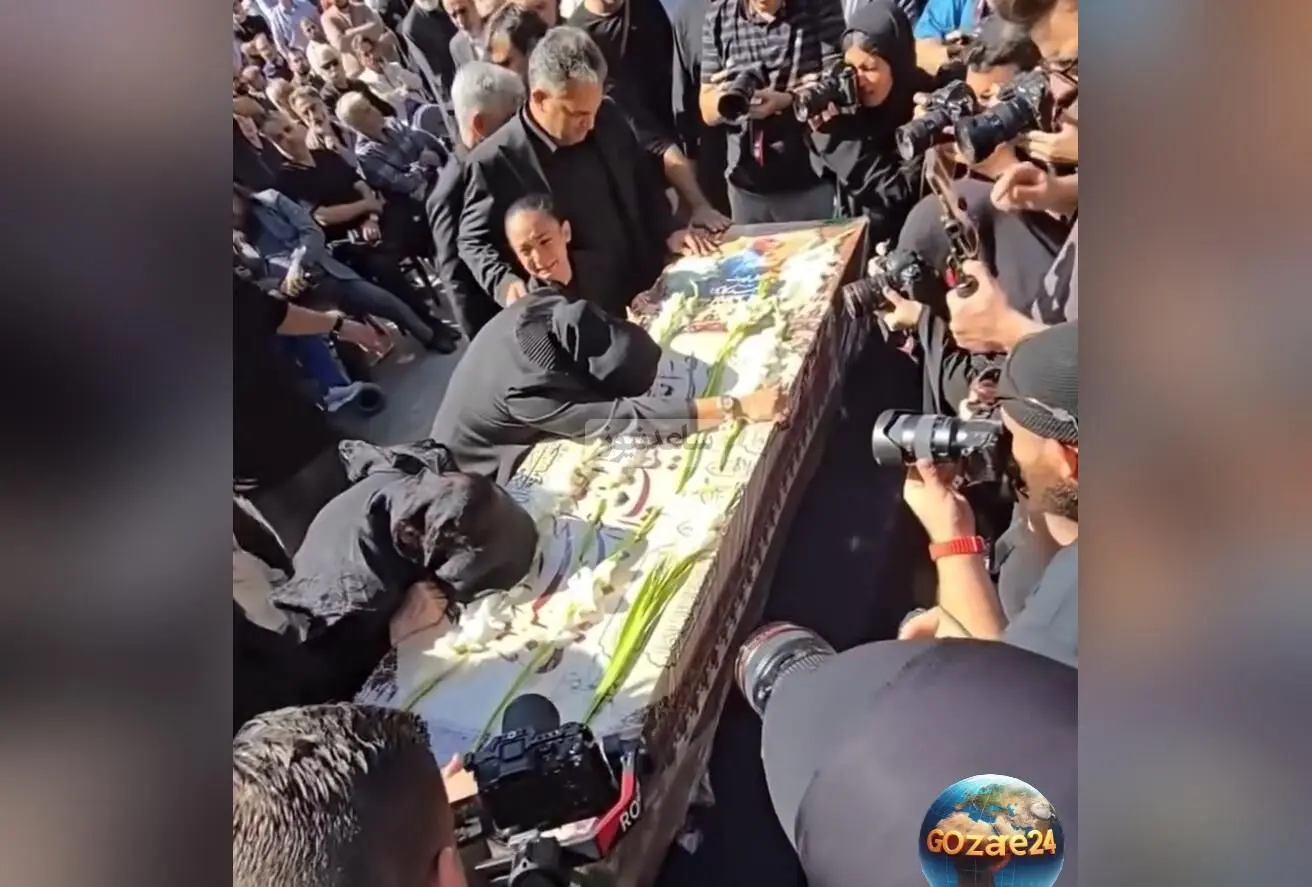 تصاویر و لحظات تلخ وداع خانواده محمد کاسبی در مراسم تشییع و سخنرانی احساسی دخترش در فضای مجازی