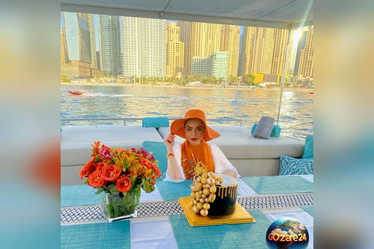 تصاویر لوکس و باشکوه از دکوراسیون کشتی اختصاصی آزاده زارعی در دبی + جشن تولد رویایی سیندرلای سینمای ایران
