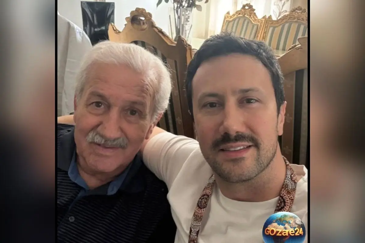 عکس خانوادگی و چیدمان خاص خانه پدری شاهرخ استخری با مبلمان قرمز گوجه‌ای + تبریک تولد پدر از سپیده بزمی پور