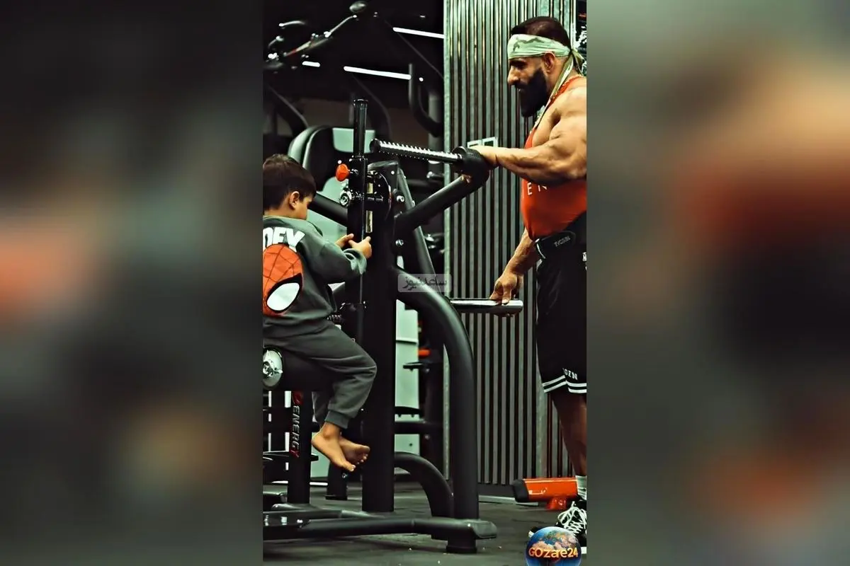 تصاویر پدرانه هادی چوپان با پسرش: نشان دادن قلب مهربان قهرمان بدنسازی ایران در کنار خانواده