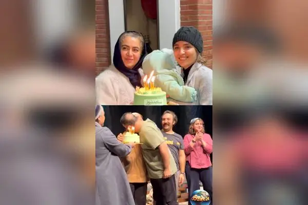 تولد سورپرایزی مونا کرمی در پشت صحنه نمایش «باران اسیدی» همراه با بوسه عاشقانه همسرش و لحظه‌های شادی در روز زن