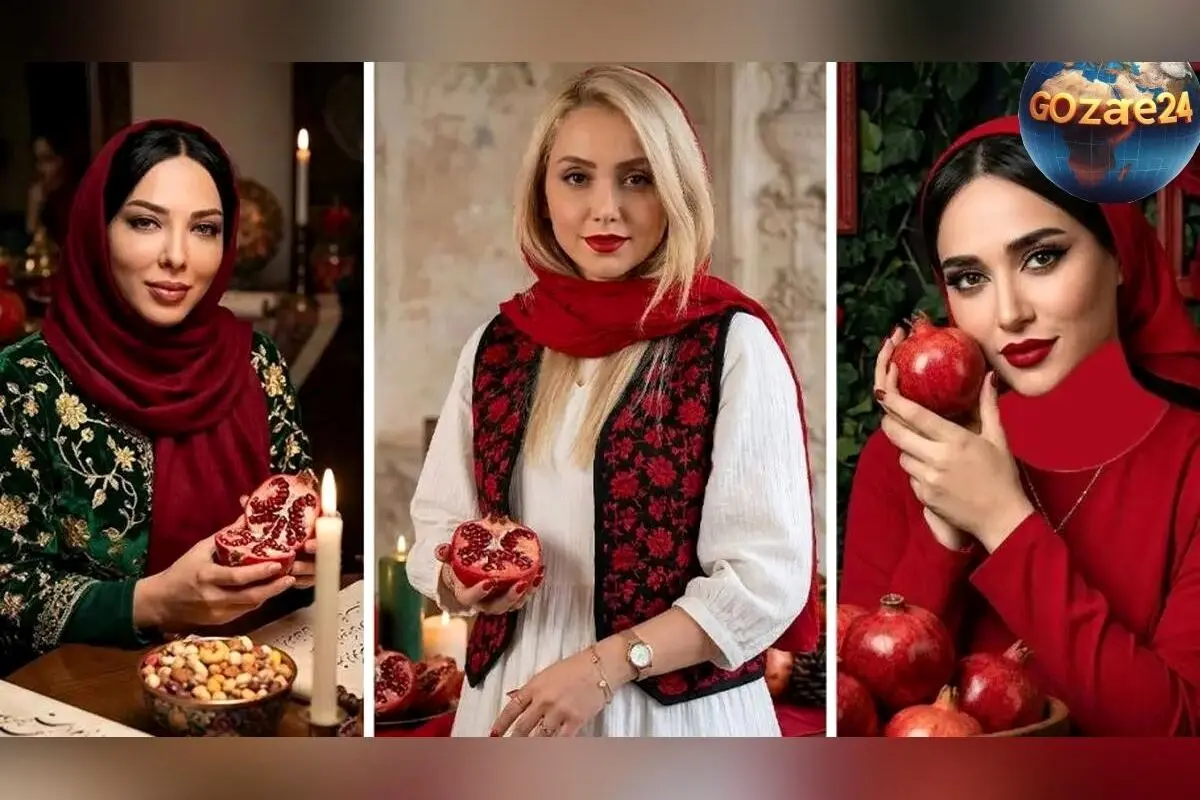 استایل‌های خاص و جذاب خانم بازیگر ایرانی در شب یلدا | تصاویر فانتزی و گرمایی با رنگ‌های سبز و قرمز برای یلدای 1404