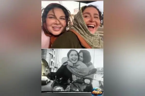 لحظات خنده‌دار و دیدنی موتورسواری ژاله صامتی و شهره سلطانی در پشت‌صحنه سریال «سیاه چاله» + ویدیو