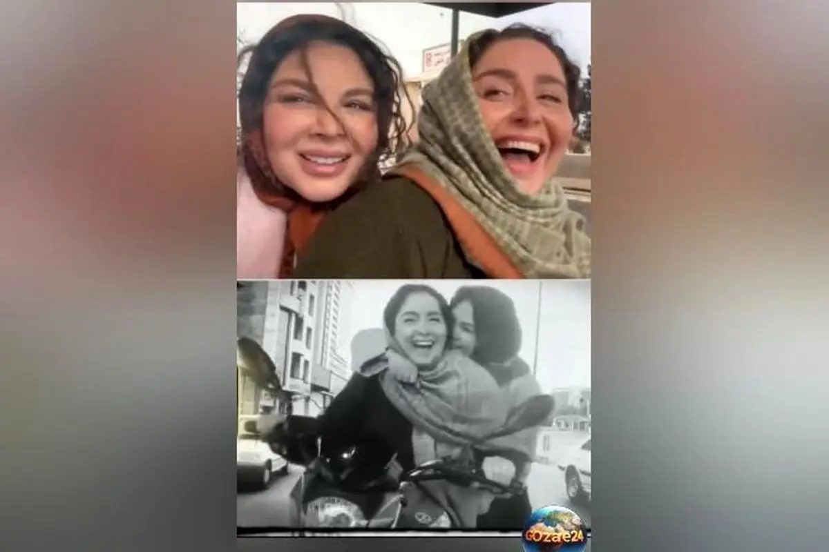 لحظات خنده‌دار و دیدنی موتورسواری ژاله صامتی و شهره سلطانی در پشت‌صحنه سریال «سیاه چاله» + ویدیو