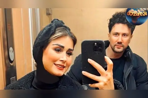 عکس خانوادگی خاص و لوکس شاهرخ استخری با مبلمان قرمز و دکور چوبی در جشن تولد پدر