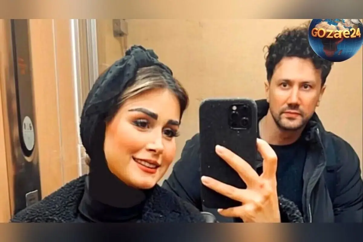 عکس خانوادگی خاص و لوکس شاهرخ استخری با مبلمان قرمز و دکور چوبی در جشن تولد پدر