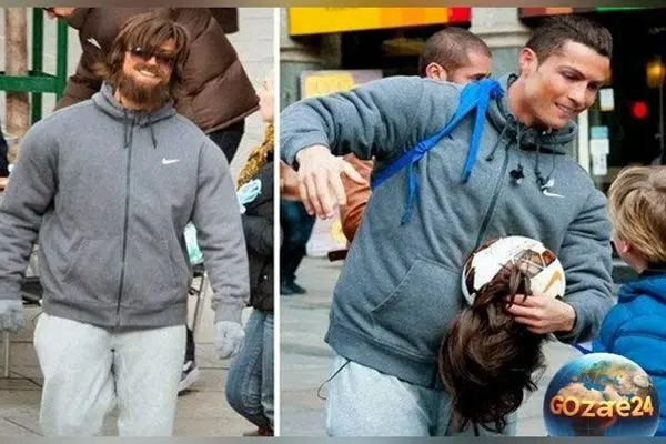 ویدئوی دیدنی: کریستیانو رونالدو در لباس مبدل در خیابان فوتبال بازی می‌کند!