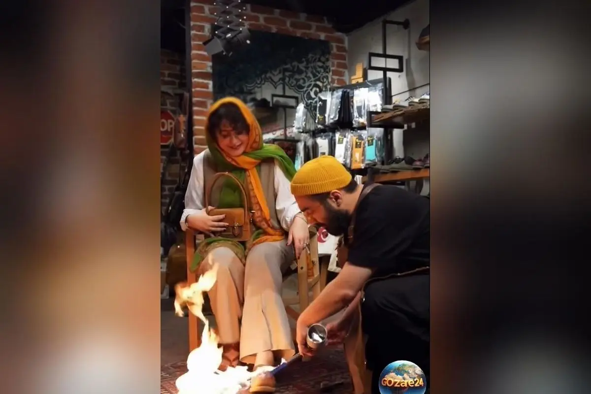 آتش زدن کفش چرم فاطیما بهارمست در گالری معتبر؛ آیا این روش تبلیغاتی برای اثبات اصل بودن چرم است؟